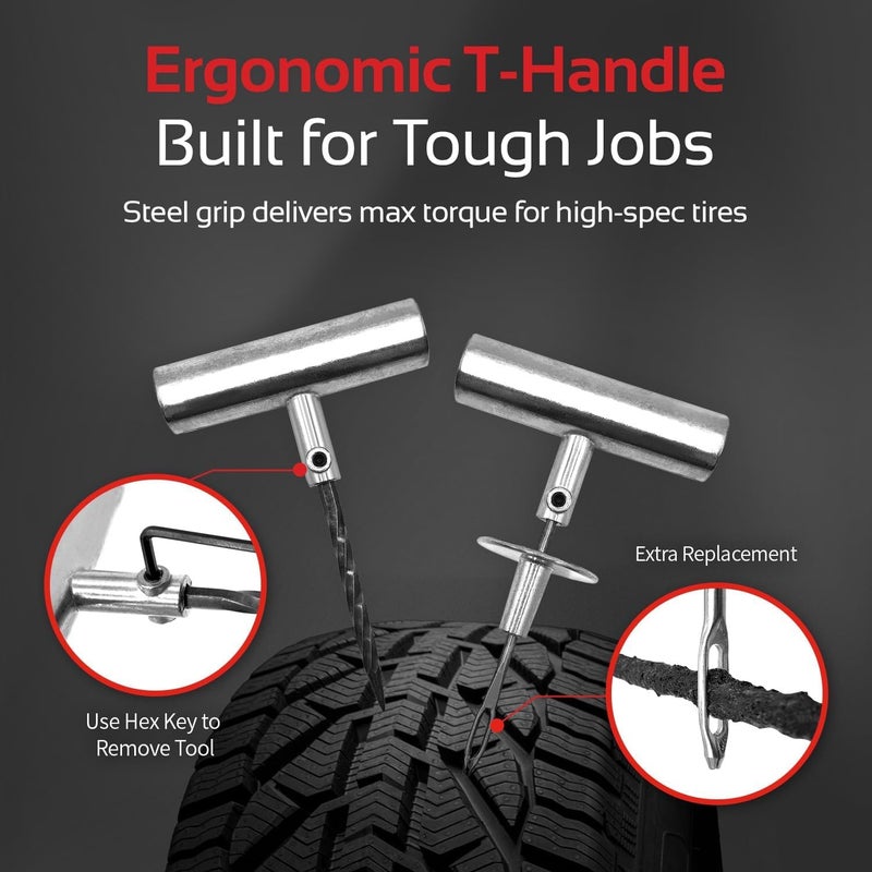 CTR Heavy Duty Tire Plug Kit - 68pcs All-in-One Universal Tire Repair Kit with Plugs, Professional Tools for Tubeless Tyre Flats for Cars, Truck, RV, SUV, ATV, Motorcycle, Tractor, Trailer - GE0001 - Image 3